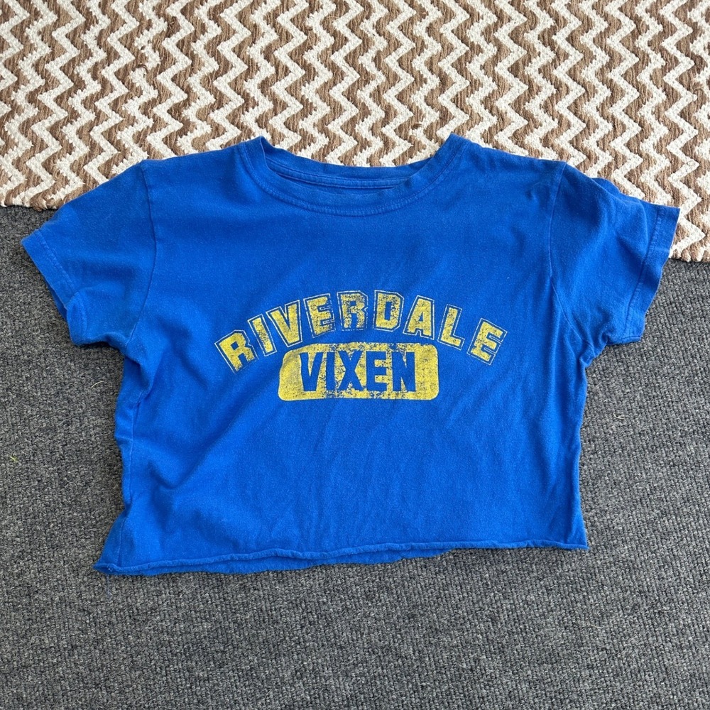 Riverdale Vixen Graphic Crop Top T-Shirt Juniors Size M‎ Blue Yellow Cut Off